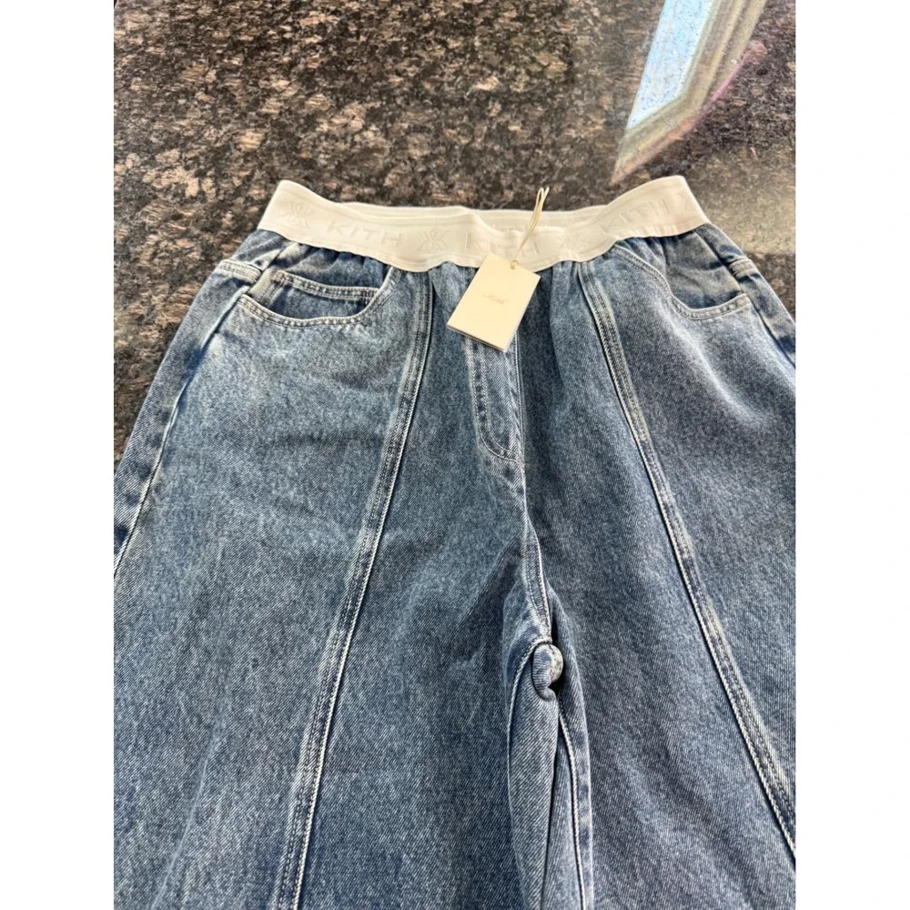 Kith Dana Logo Denim Pant Luka Wash Blue Wide Leg Jeans KHW060547-5078 Size 28 - Picture 12 of 16